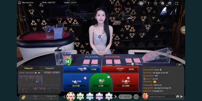Giao diện chơi Baccarat Live với dealer chia bài chuyên nghiệp
