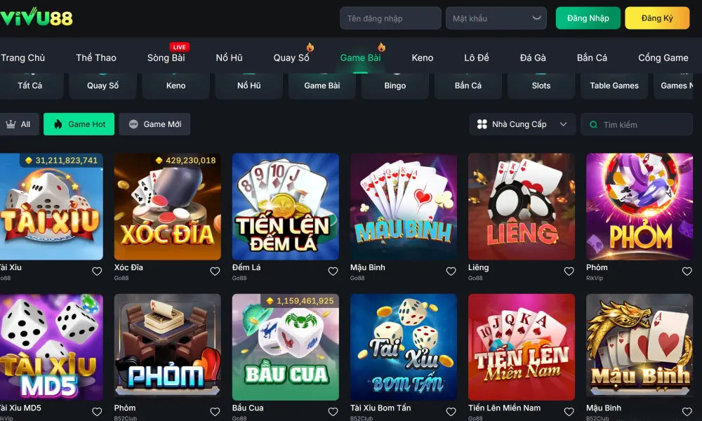 Giao diện sảnh cược game bài vô cùng sang trọng