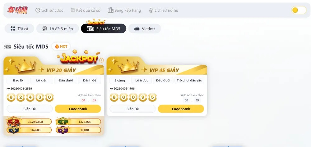 Giao diện sảnh xổ số siêu tốc tại Vivu88 được thiết kế chuyên nghiệp