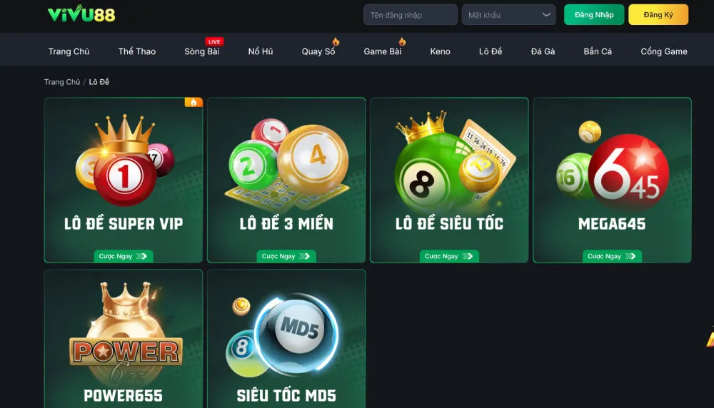 Giao diện đặt cược xổ số trực tuyến trực quan và dễ thao tác tại hệ thống Vivu88.